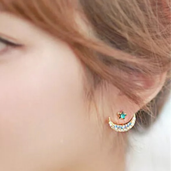 NEW Star Moon Rhinestone Jacket Earrings - Picture 3 of 5